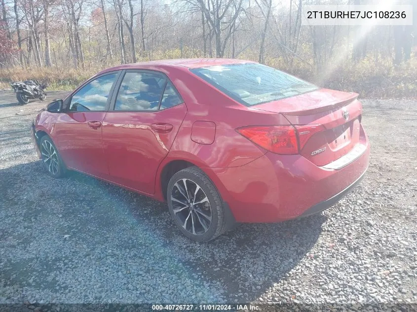 2018 Toyota Corolla Se VIN: 2T1BURHE7JC108236 Lot: 40726727