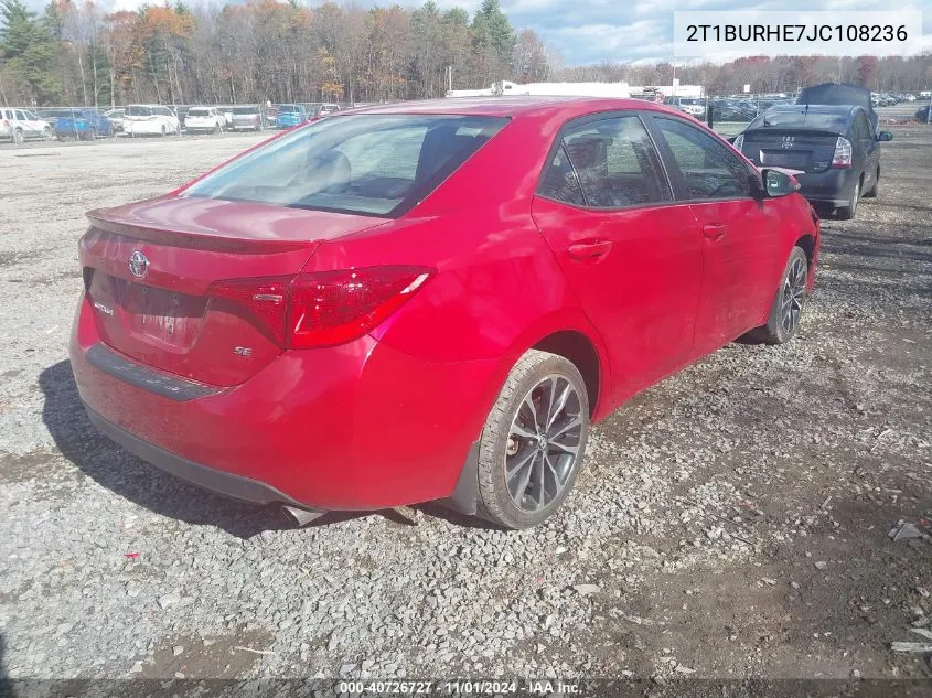 2018 Toyota Corolla Se VIN: 2T1BURHE7JC108236 Lot: 40726727