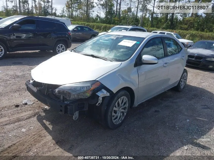 2018 Toyota Corolla Le VIN: 2T1BURHE8JC118807 Lot: 40738731