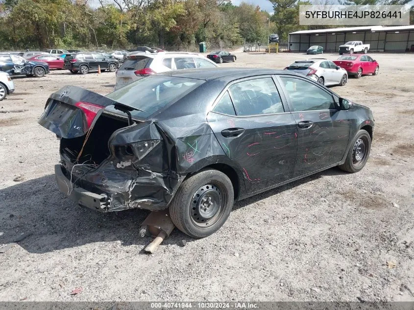 2018 Toyota Corolla Le VIN: 5YFBURHE4JP826441 Lot: 40741944