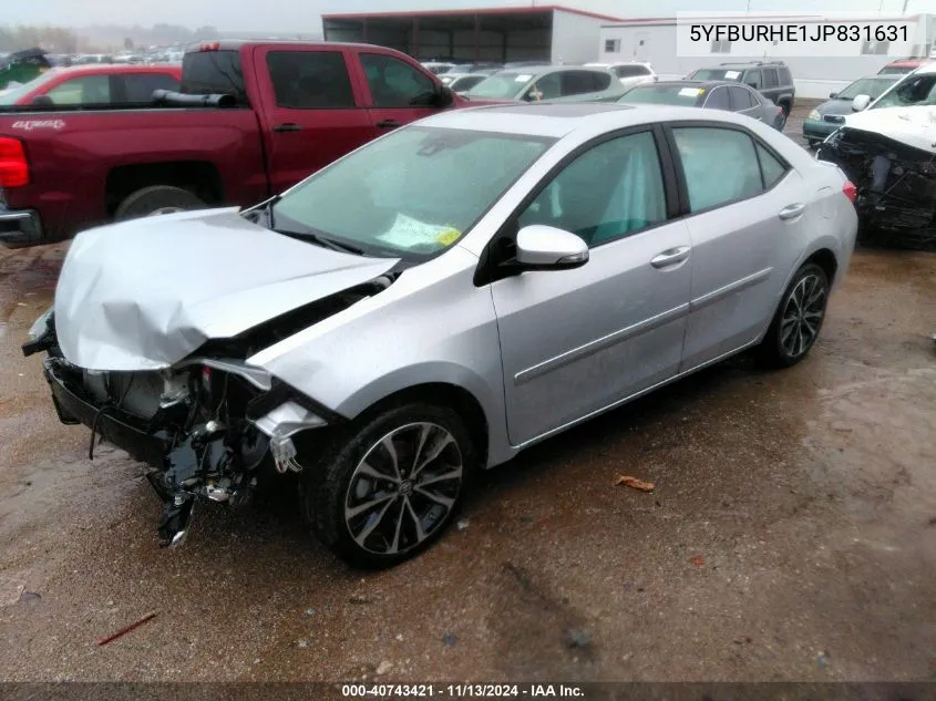 2018 Toyota Corolla Xse VIN: 5YFBURHE1JP831631 Lot: 40743421