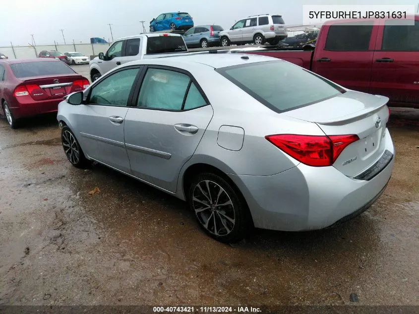 2018 Toyota Corolla Xse VIN: 5YFBURHE1JP831631 Lot: 40743421