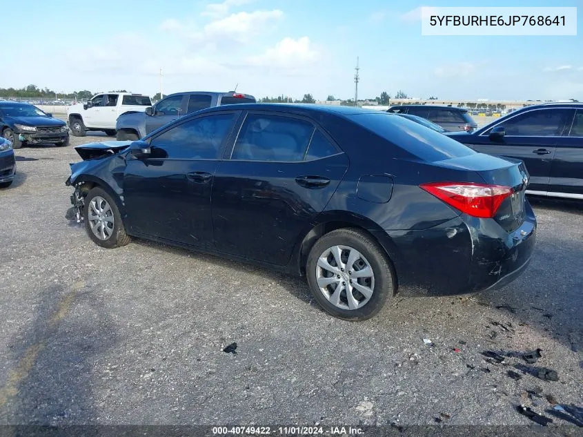 2018 Toyota Corolla Le VIN: 5YFBURHE6JP768641 Lot: 40749422