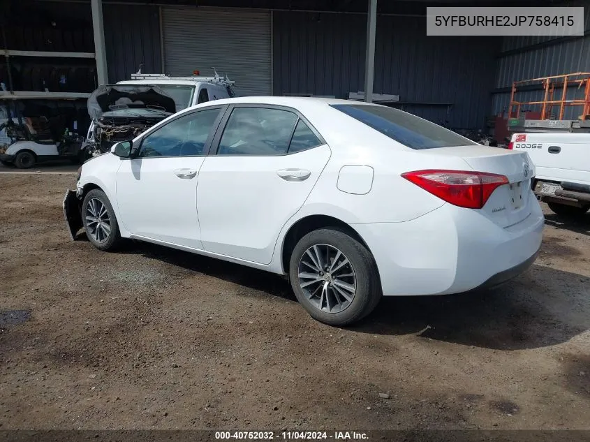 2018 Toyota Corolla Le VIN: 5YFBURHE2JP758415 Lot: 40752032