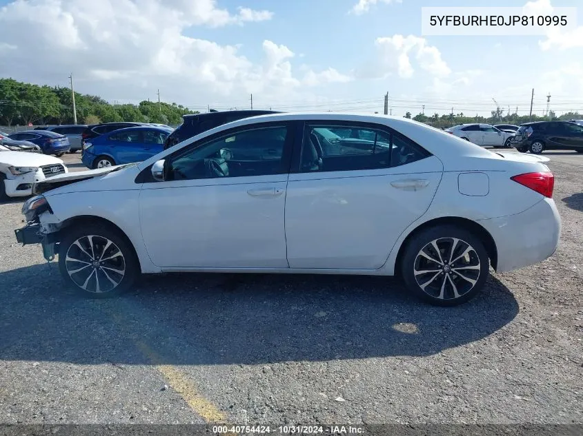 2018 Toyota Corolla Se VIN: 5YFBURHE0JP810995 Lot: 40754424