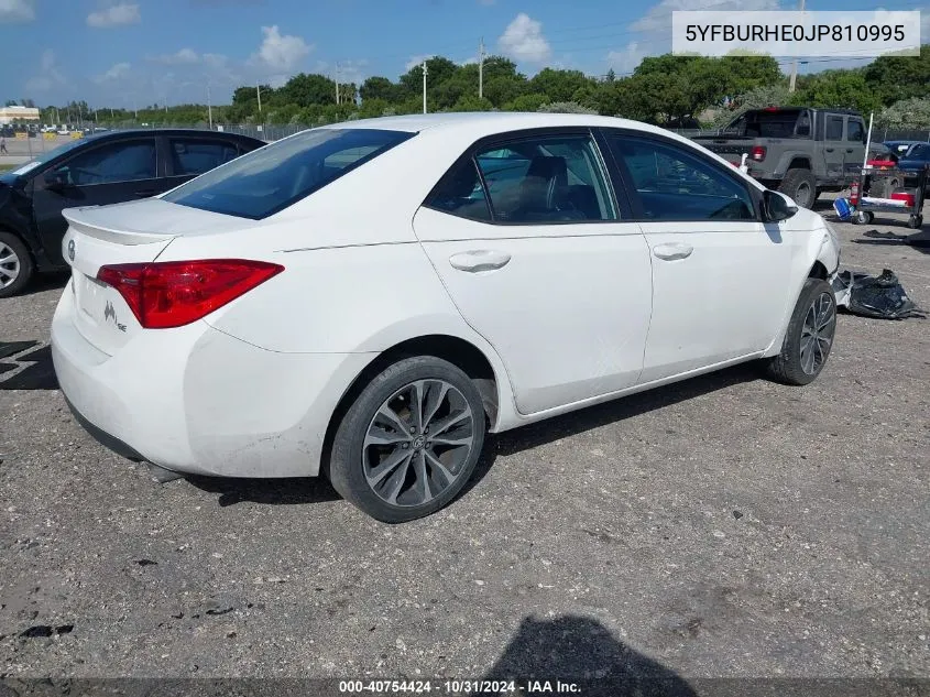 2018 Toyota Corolla Se VIN: 5YFBURHE0JP810995 Lot: 40754424