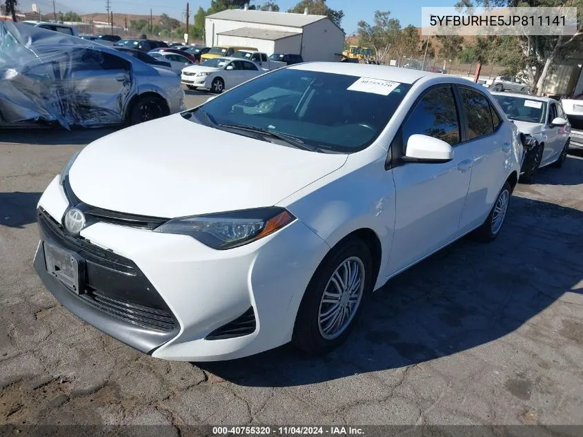 2018 Toyota Corolla Le VIN: 5YFBURHE5JP811141 Lot: 40755320