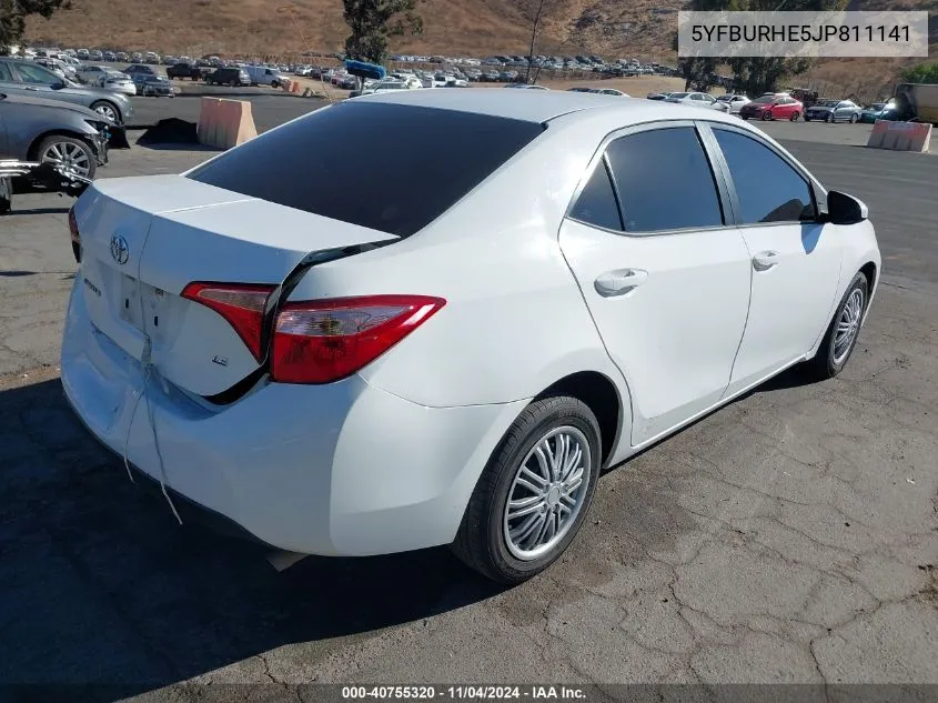 2018 Toyota Corolla Le VIN: 5YFBURHE5JP811141 Lot: 40755320