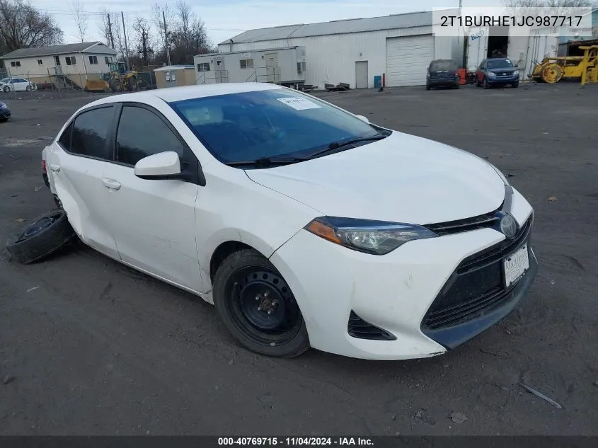 2018 Toyota Corolla Le VIN: 2T1BURHE1JC987717 Lot: 40769715