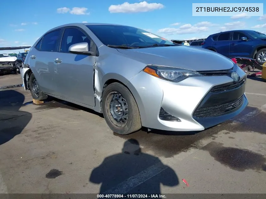 2018 Toyota Corolla Le VIN: 2T1BURHE2JC974538 Lot: 40778904