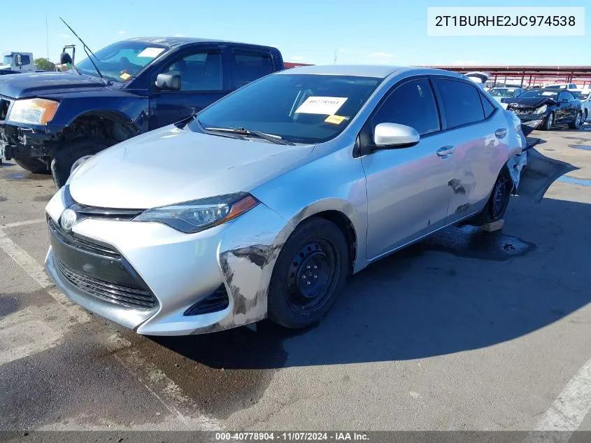 2018 Toyota Corolla Le VIN: 2T1BURHE2JC974538 Lot: 40778904