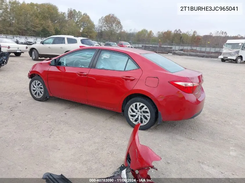 2018 Toyota Corolla Le VIN: 2T1BURHE3JC965041 Lot: 40783090