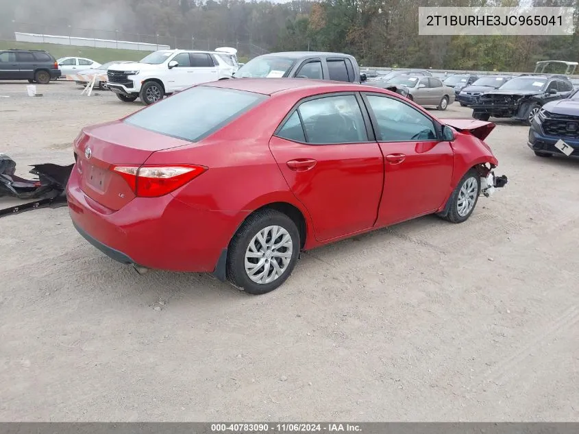 2018 Toyota Corolla Le VIN: 2T1BURHE3JC965041 Lot: 40783090