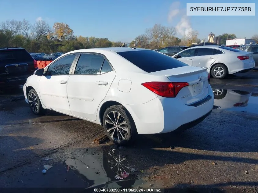 2018 Toyota Corolla Xse VIN: 5YFBURHE7JP777588 Lot: 40783290