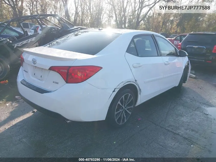 2018 Toyota Corolla Xse VIN: 5YFBURHE7JP777588 Lot: 40783290