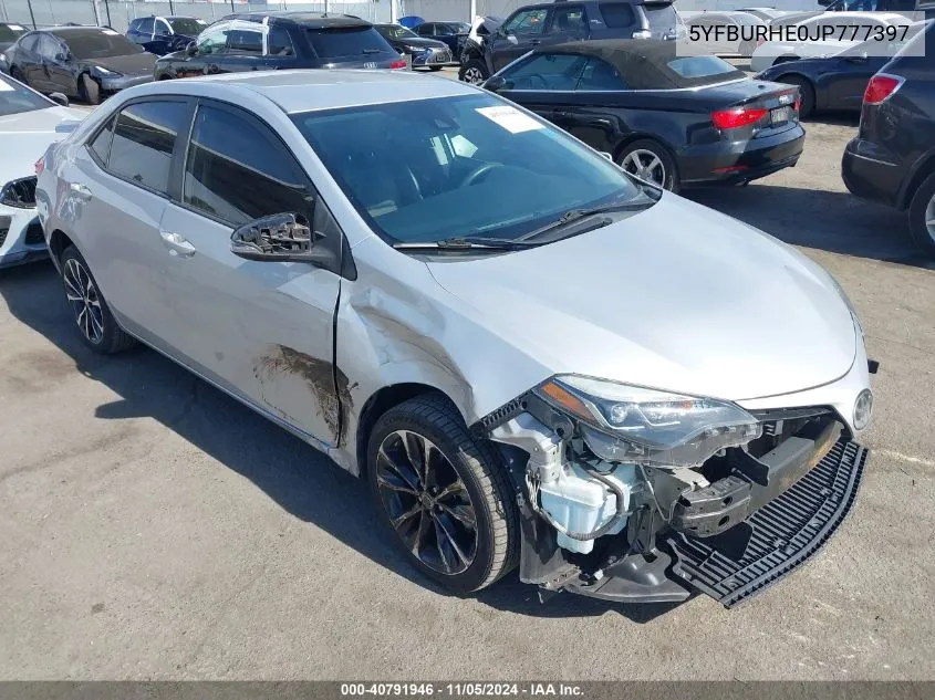 2018 Toyota Corolla Se VIN: 5YFBURHE0JP777397 Lot: 40791946