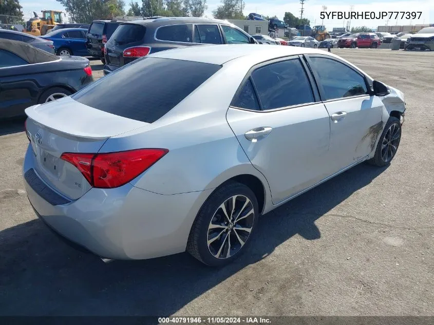 2018 Toyota Corolla Se VIN: 5YFBURHE0JP777397 Lot: 40791946