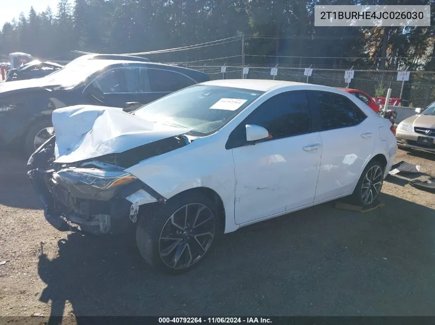 2018 Toyota Corolla Le VIN: 2T1BURHE4JC026030 Lot: 40792264