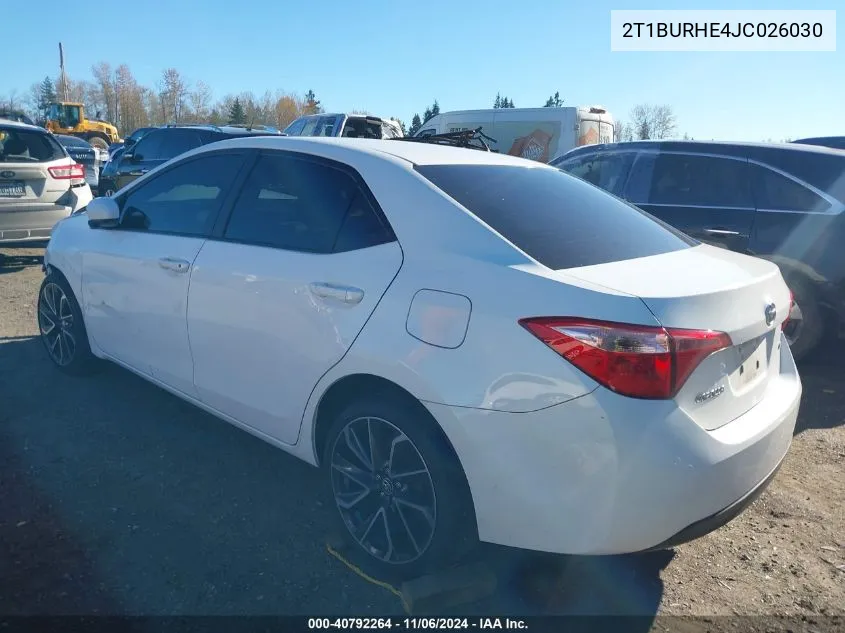 2018 Toyota Corolla Le VIN: 2T1BURHE4JC026030 Lot: 40792264