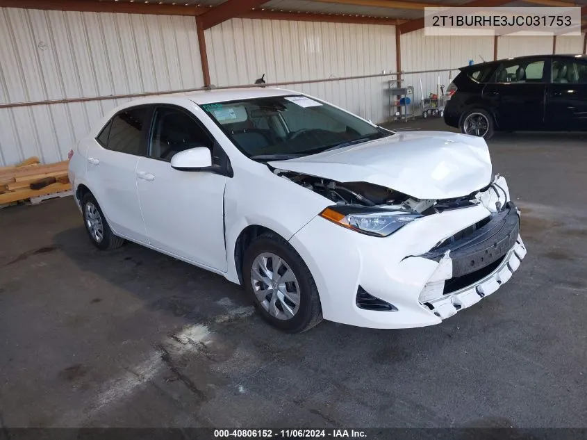 2018 Toyota Corolla L VIN: 2T1BURHE3JC031753 Lot: 40806152