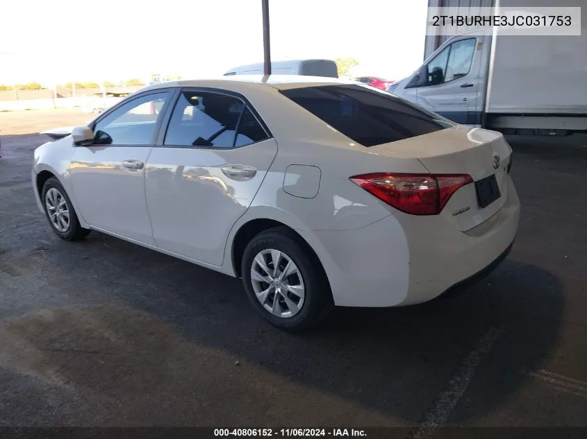 2018 Toyota Corolla L VIN: 2T1BURHE3JC031753 Lot: 40806152