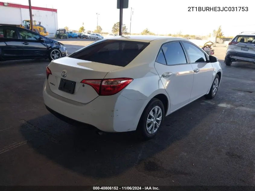 2018 Toyota Corolla L VIN: 2T1BURHE3JC031753 Lot: 40806152