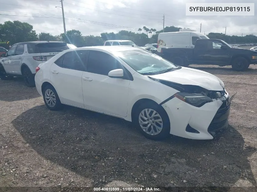 2018 Toyota Corolla Le VIN: 5YFBURHE0JP819115 Lot: 40810599