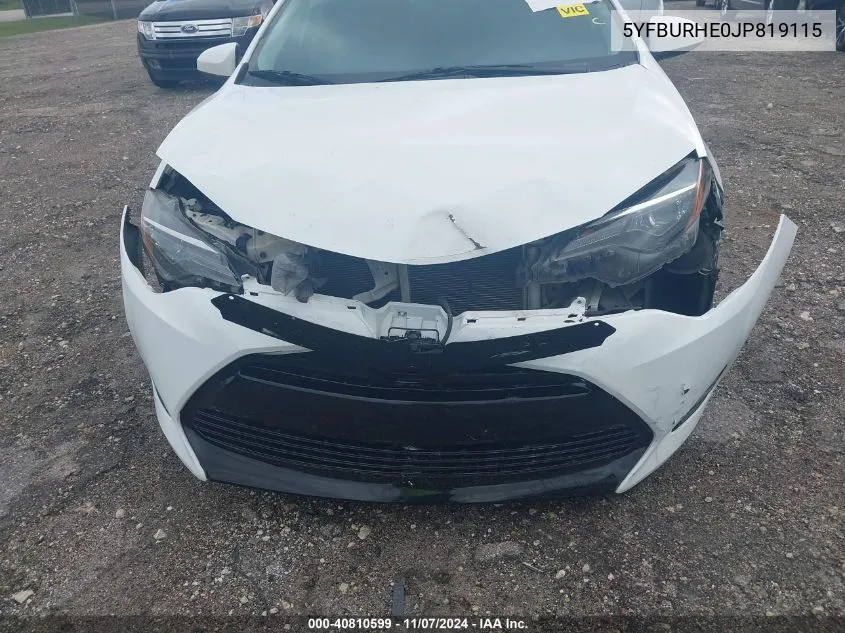 2018 Toyota Corolla Le VIN: 5YFBURHE0JP819115 Lot: 40810599