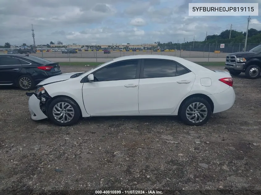 2018 Toyota Corolla Le VIN: 5YFBURHE0JP819115 Lot: 40810599