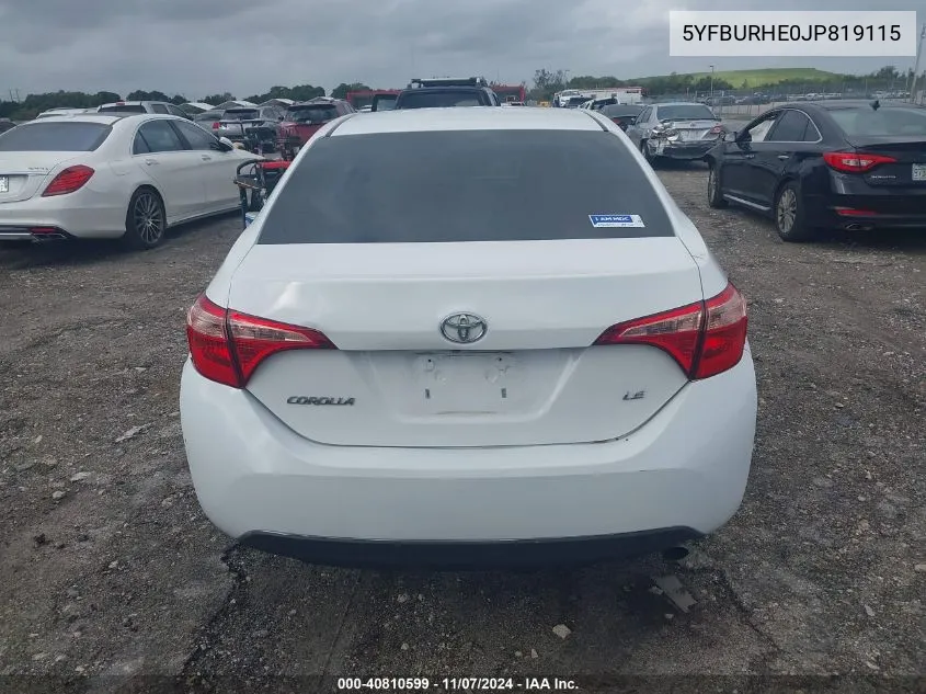 2018 Toyota Corolla Le VIN: 5YFBURHE0JP819115 Lot: 40810599