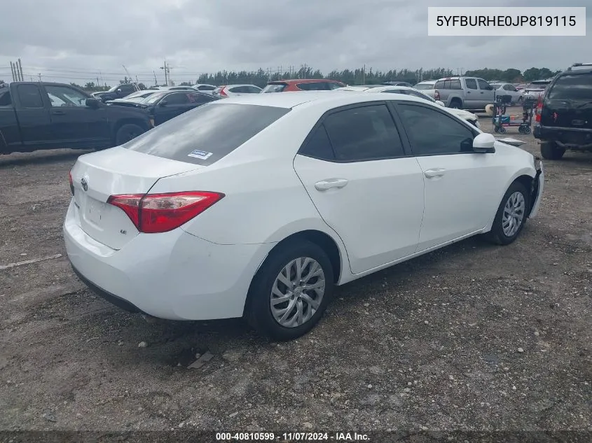 2018 Toyota Corolla Le VIN: 5YFBURHE0JP819115 Lot: 40810599