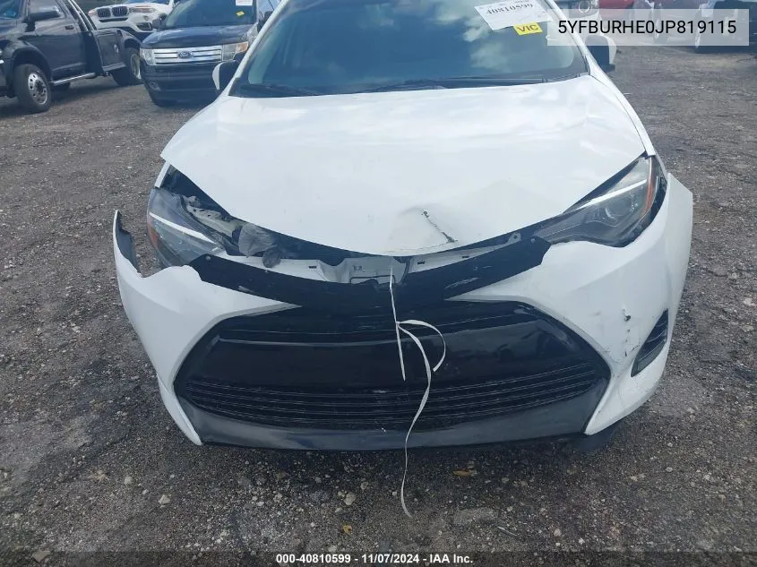 2018 Toyota Corolla Le VIN: 5YFBURHE0JP819115 Lot: 40810599