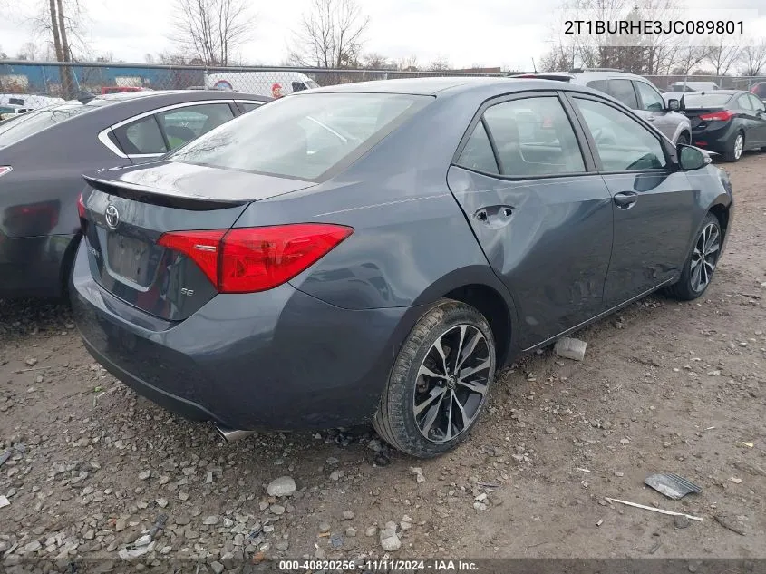 2018 Toyota Corolla Se VIN: 2T1BURHE3JC089801 Lot: 40820256