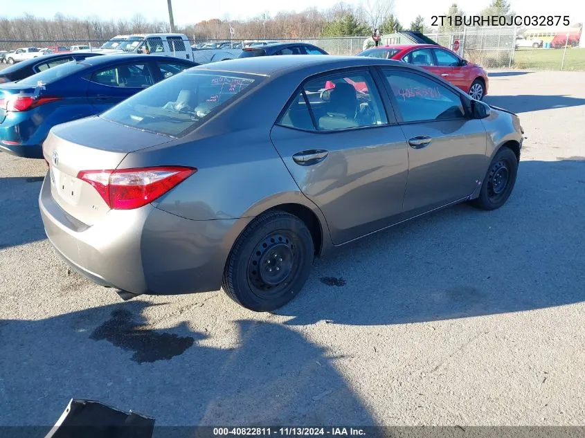 2018 Toyota Corolla Le VIN: 2T1BURHE0JC032875 Lot: 40822811