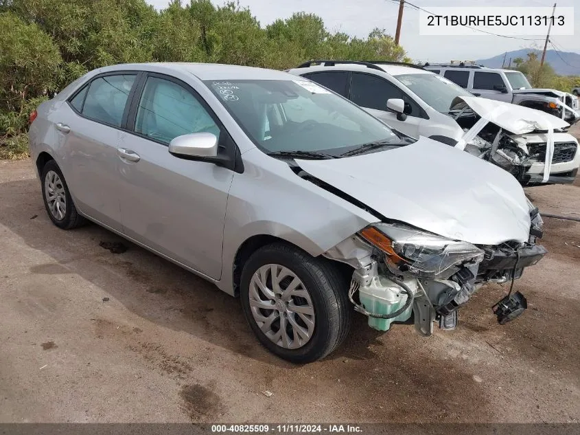 2018 Toyota Corolla Le VIN: 2T1BURHE5JC113113 Lot: 40825509