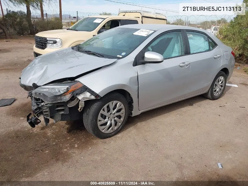 2018 Toyota Corolla Le VIN: 2T1BURHE5JC113113 Lot: 40825509