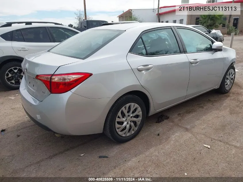 2018 Toyota Corolla Le VIN: 2T1BURHE5JC113113 Lot: 40825509