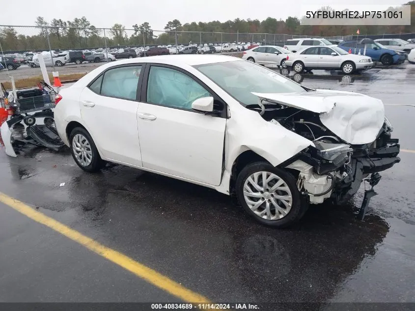 2018 Toyota Corolla Le VIN: 5YFBURHE2JP751061 Lot: 40834689