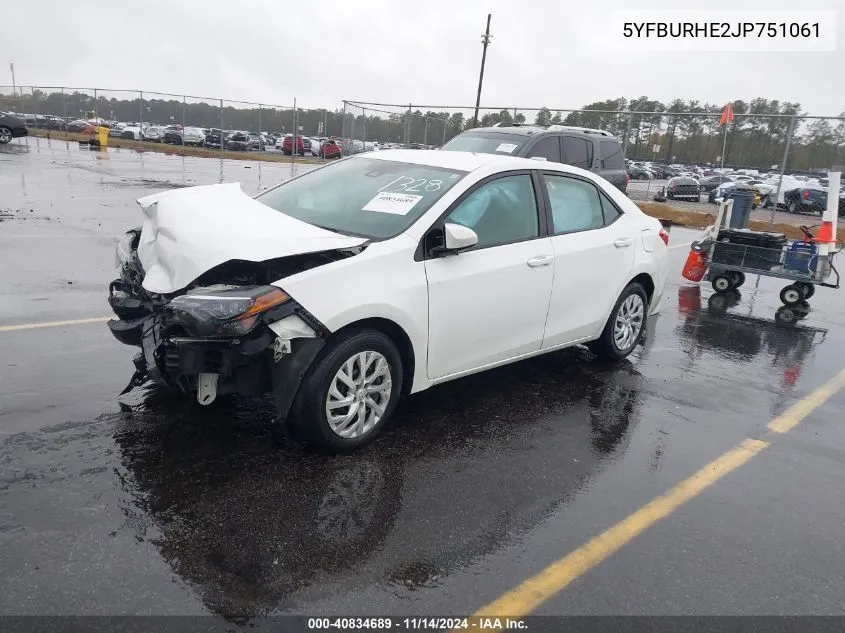 2018 Toyota Corolla Le VIN: 5YFBURHE2JP751061 Lot: 40834689