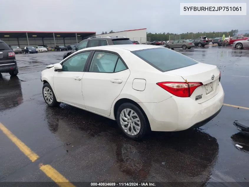 2018 Toyota Corolla Le VIN: 5YFBURHE2JP751061 Lot: 40834689