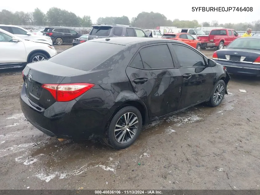 2018 Toyota Corolla L/Le/Xle/Se/Xse VIN: 5YFBURHE0JP746408 Lot: 40836106