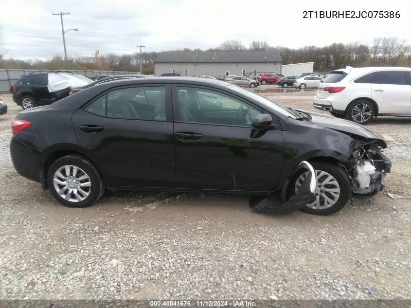 2018 Toyota Corolla Le VIN: 2T1BURHE2JC075386 Lot: 40841676