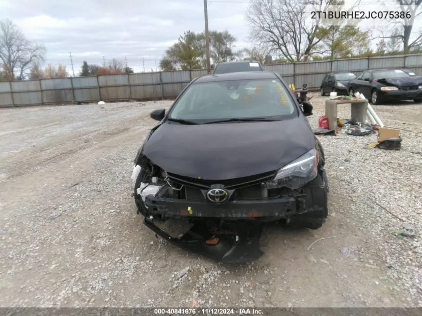 2018 Toyota Corolla Le VIN: 2T1BURHE2JC075386 Lot: 40841676