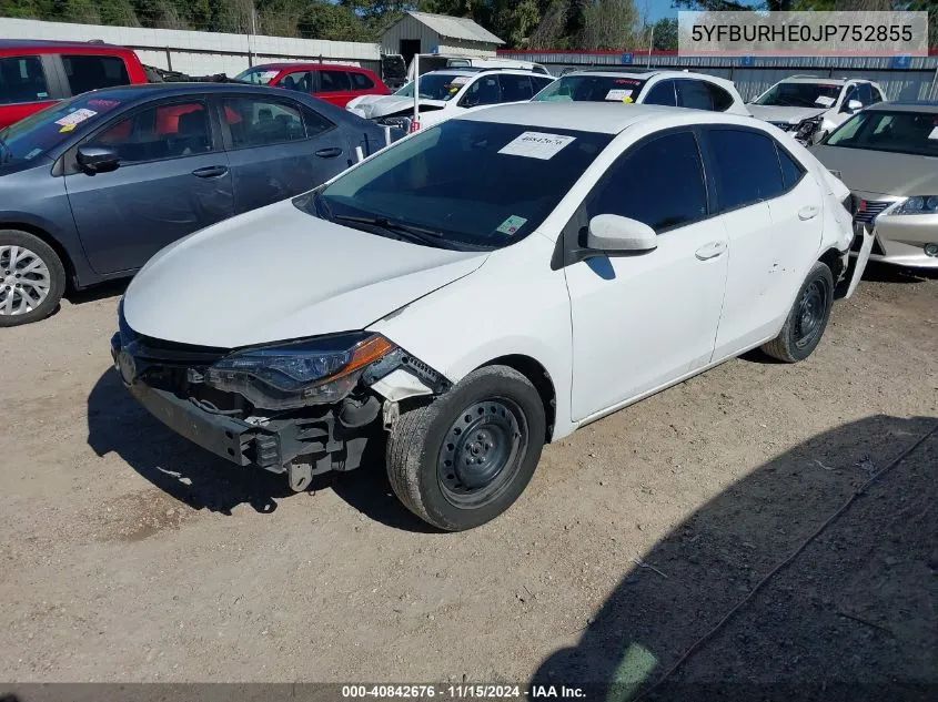 2018 Toyota Corolla Le VIN: 5YFBURHE0JP752855 Lot: 40842676