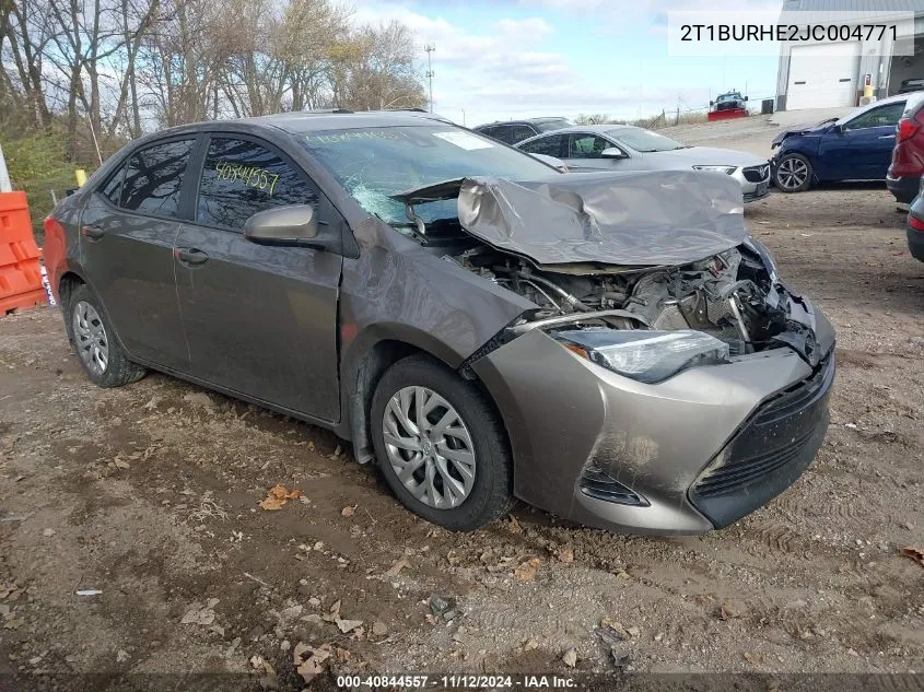 2018 Toyota Corolla Le VIN: 2T1BURHE2JC004771 Lot: 40844557