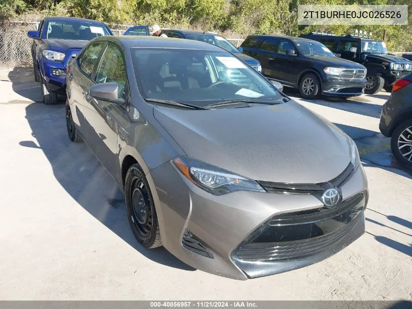 2018 Toyota Corolla Le VIN: 2T1BURHE0JC026526 Lot: 40856957