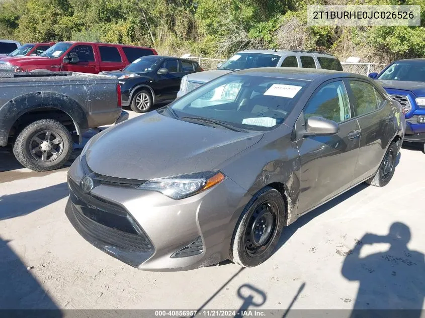 2018 Toyota Corolla Le VIN: 2T1BURHE0JC026526 Lot: 40856957