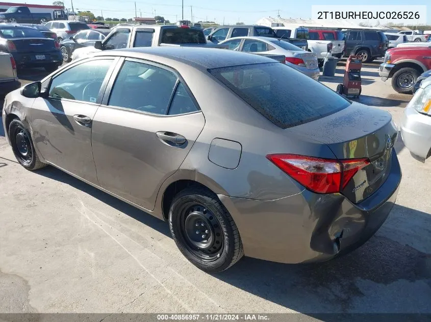 2018 Toyota Corolla Le VIN: 2T1BURHE0JC026526 Lot: 40856957