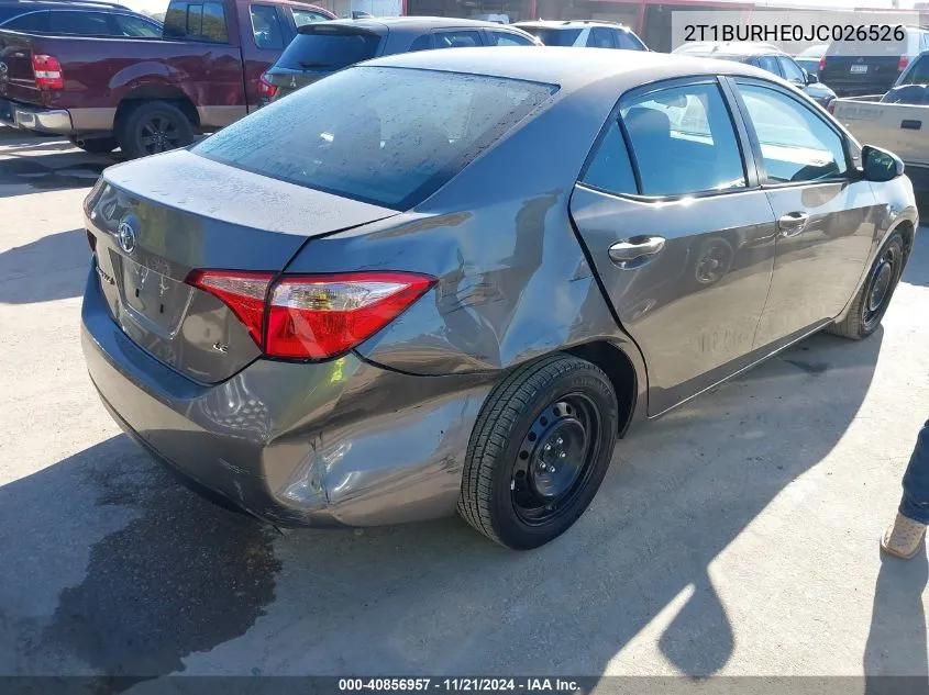 2018 Toyota Corolla Le VIN: 2T1BURHE0JC026526 Lot: 40856957