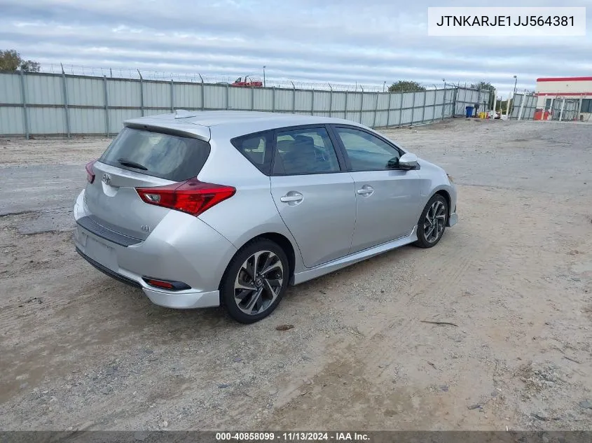 2018 Toyota Corolla Im VIN: JTNKARJE1JJ564381 Lot: 40858099